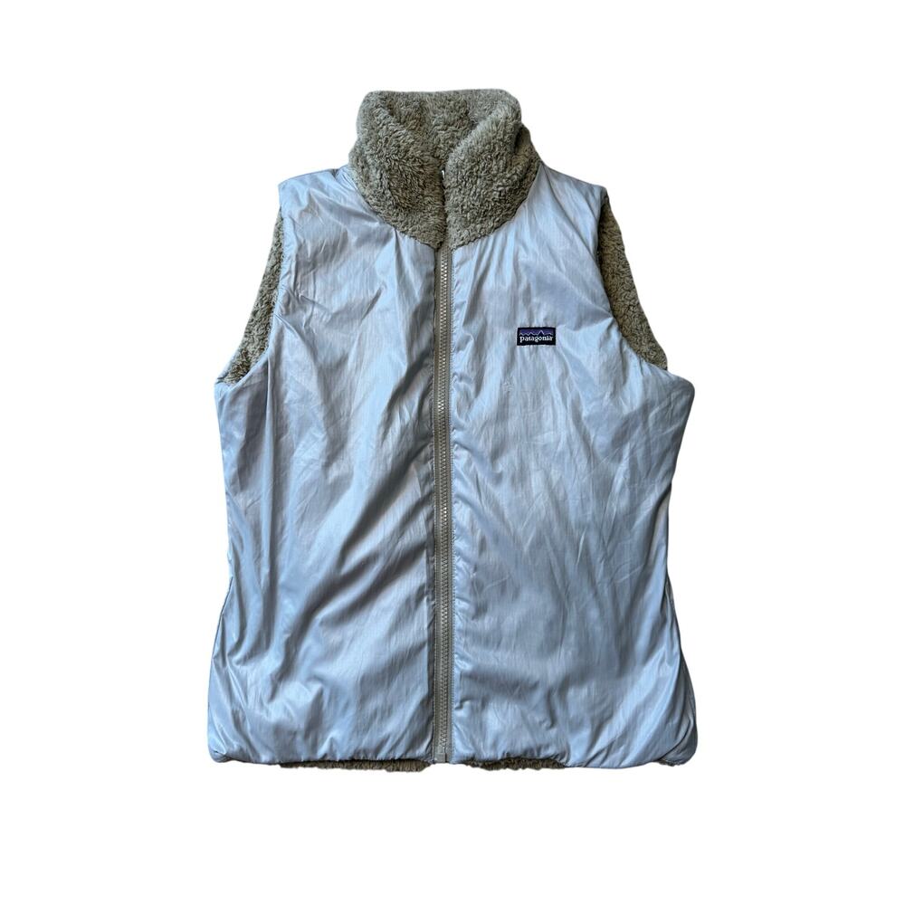 Patagonia Reversible Vest Womens Grey/tan Full Zip Pile Fleece Windproof Gilet M